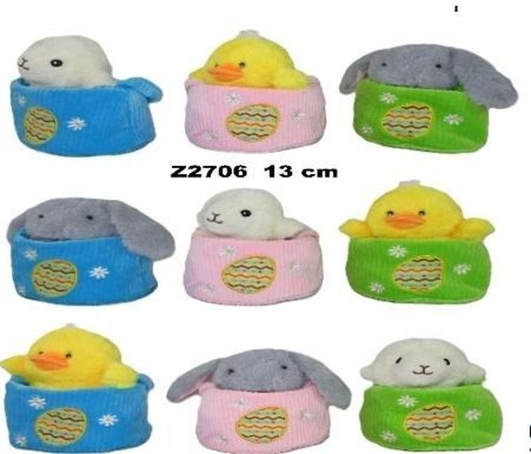 Sun-Day, Zwierzątko wielkanocne w koszyczku, maskotka, 13 cm, 1 szt.