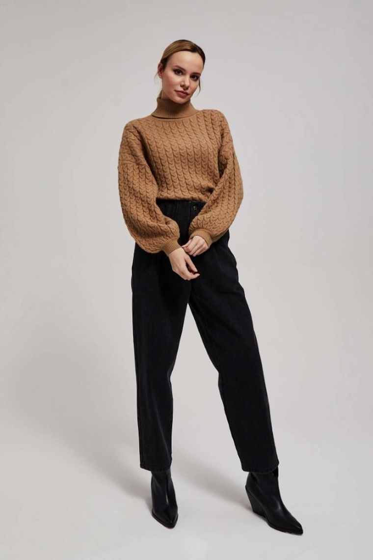 Sweter damski, beżowy, Moodo