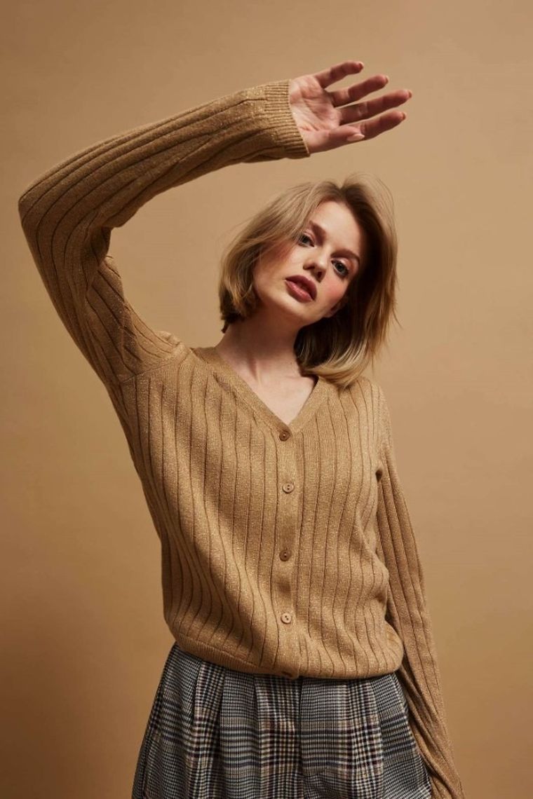 Sweter damski, beżowy, Moodo