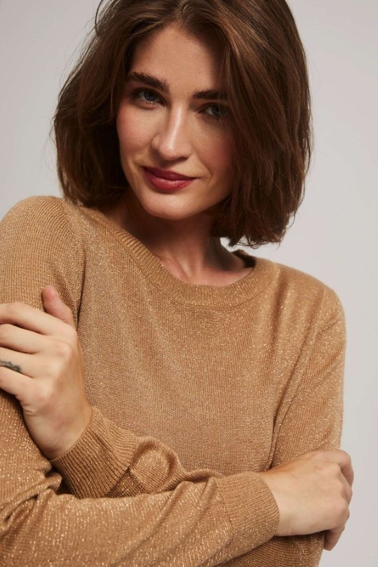 Sweter damski, beżowy, Moodo