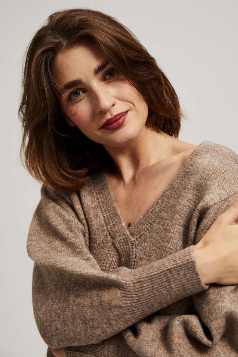 Sweter damski, beżowy, Moodo