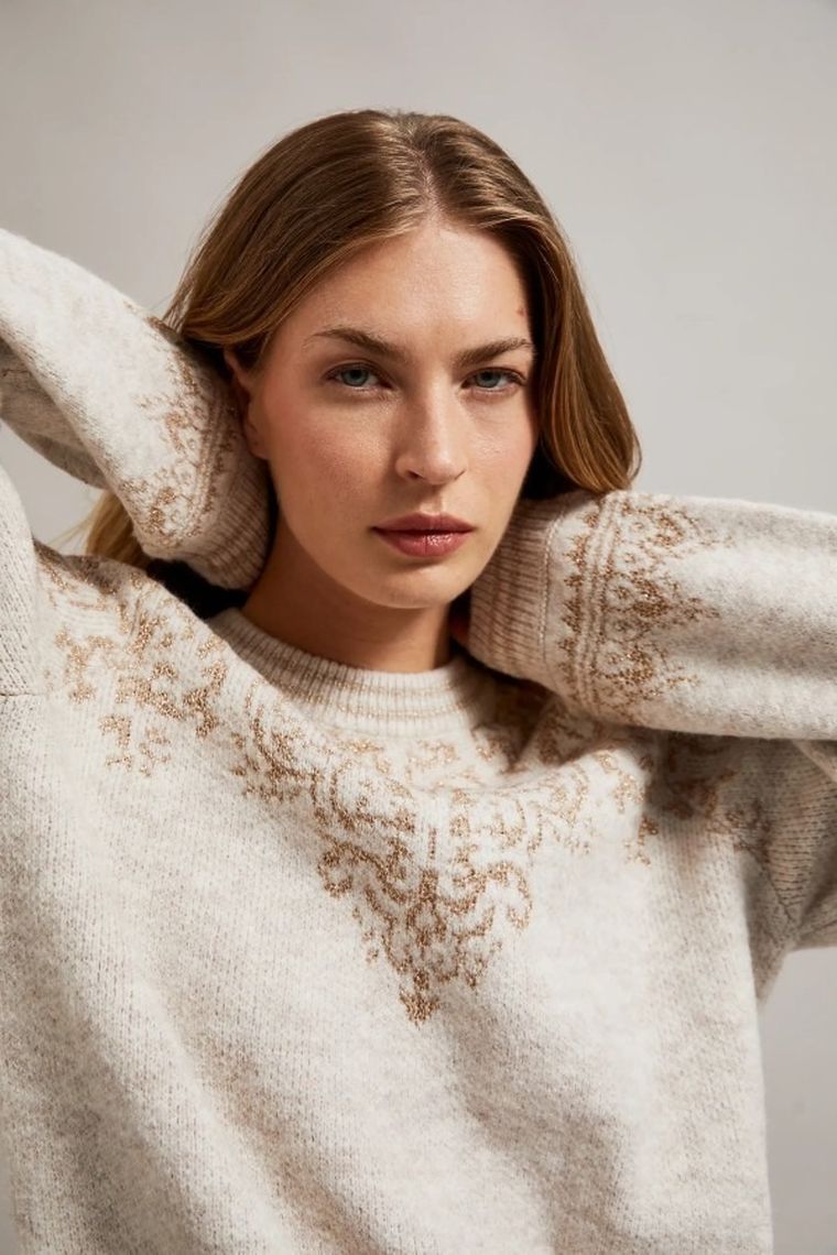 Sweter damski, beżowy, Moodo