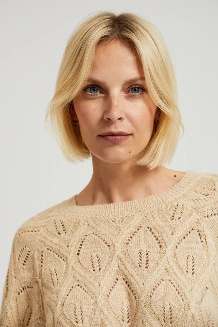 Sweter damski, beżowy, Moodo