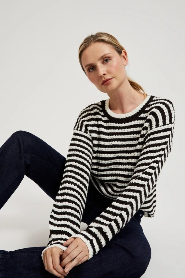 Sweter damski, czarno-biały, Moodo