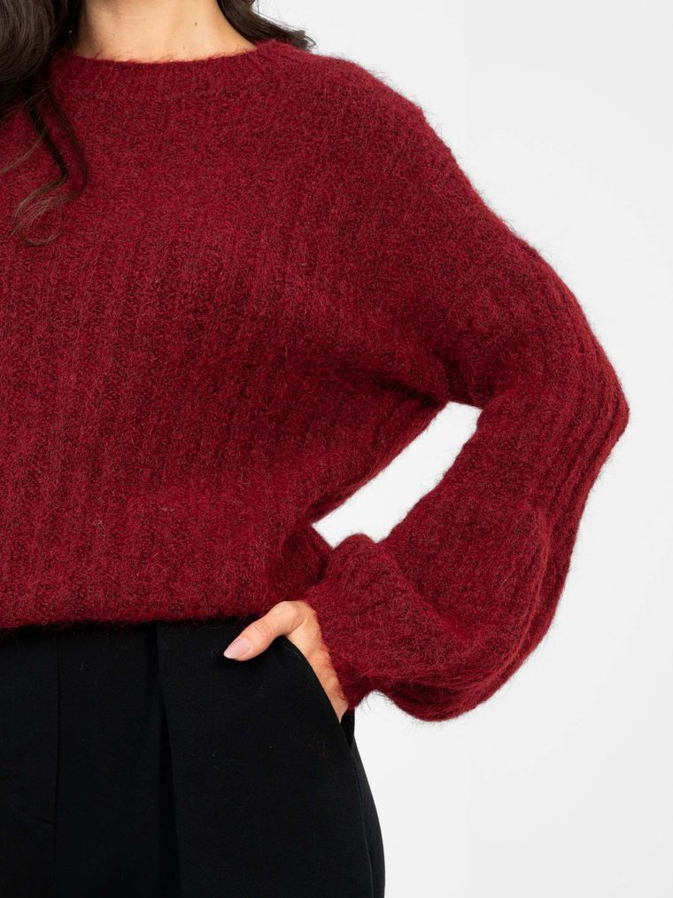 Sweter damski, oversize, bordowy, Italy Moda