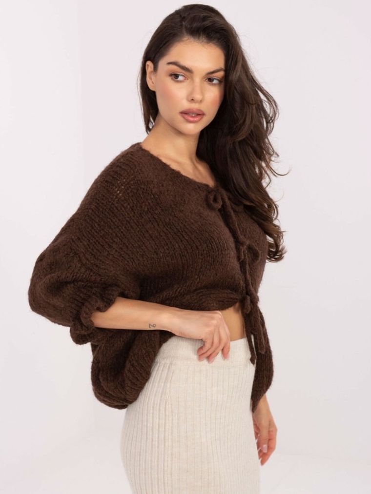 Sweter damski, oversize, brązowy, Italy Moda