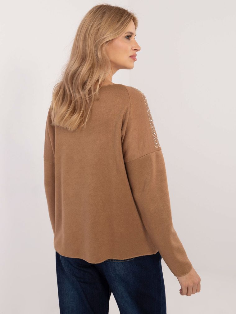 Sweter damski, oversize, brązowy, Italy Moda