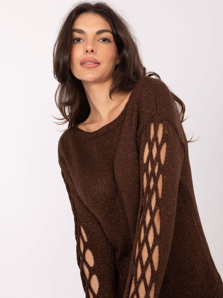 Sweter damski, oversize, brązowy, Italy Moda