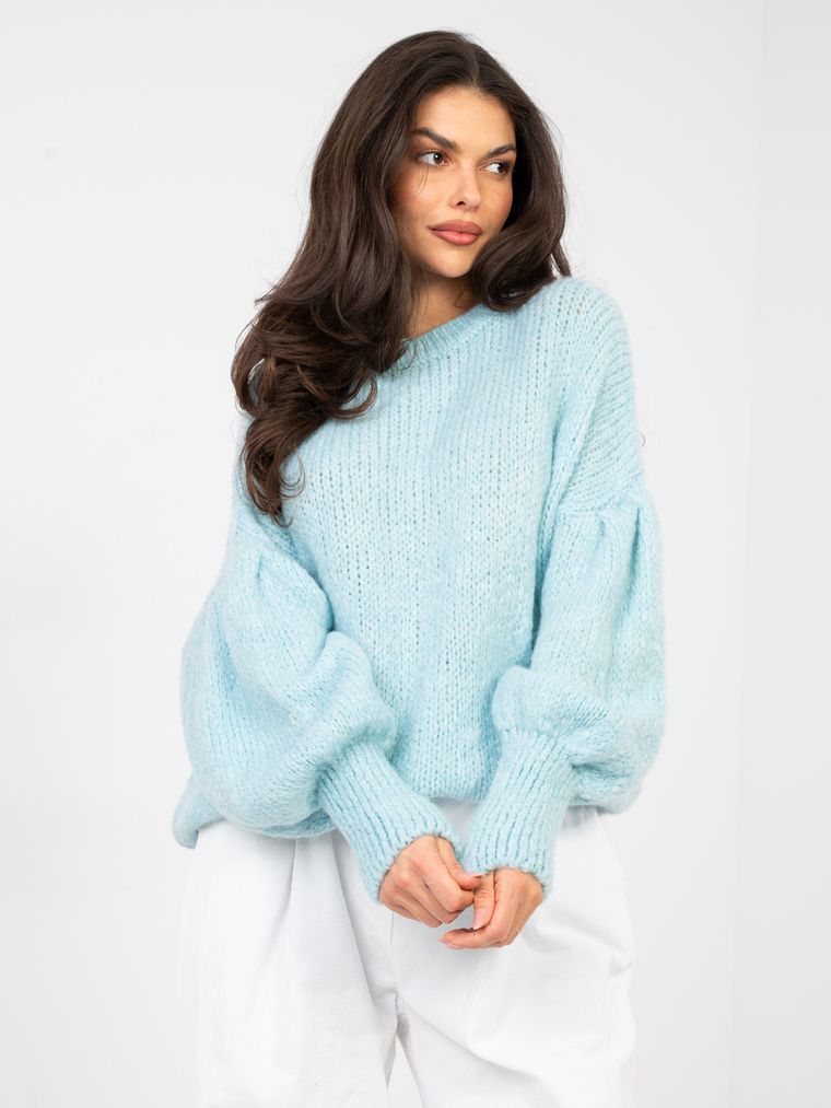 Sweter damski, oversize, niebieski, Italy Moda