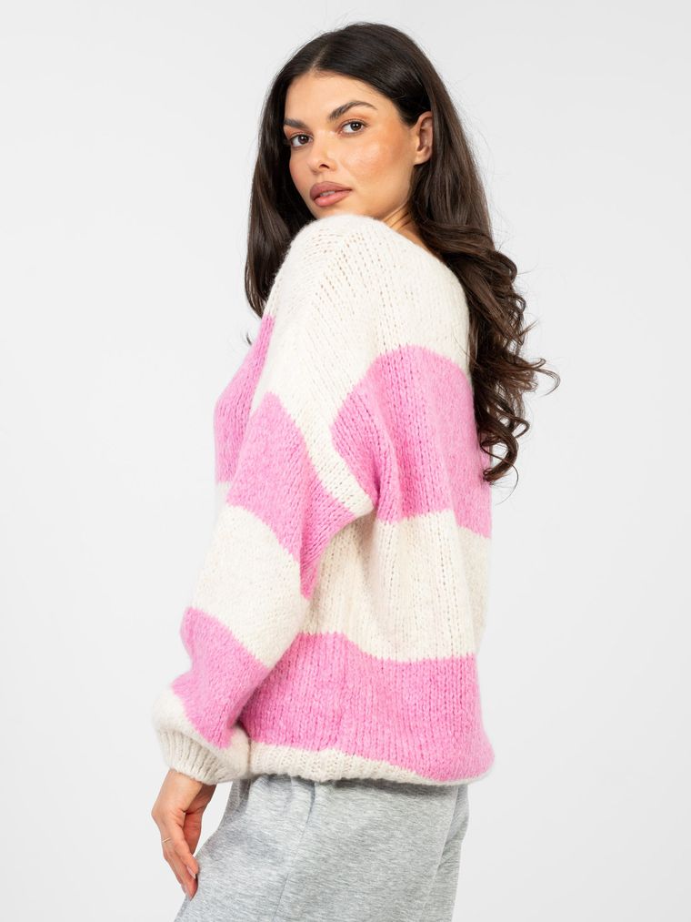 Sweter damski, oversize, różowy, Italy Moda
