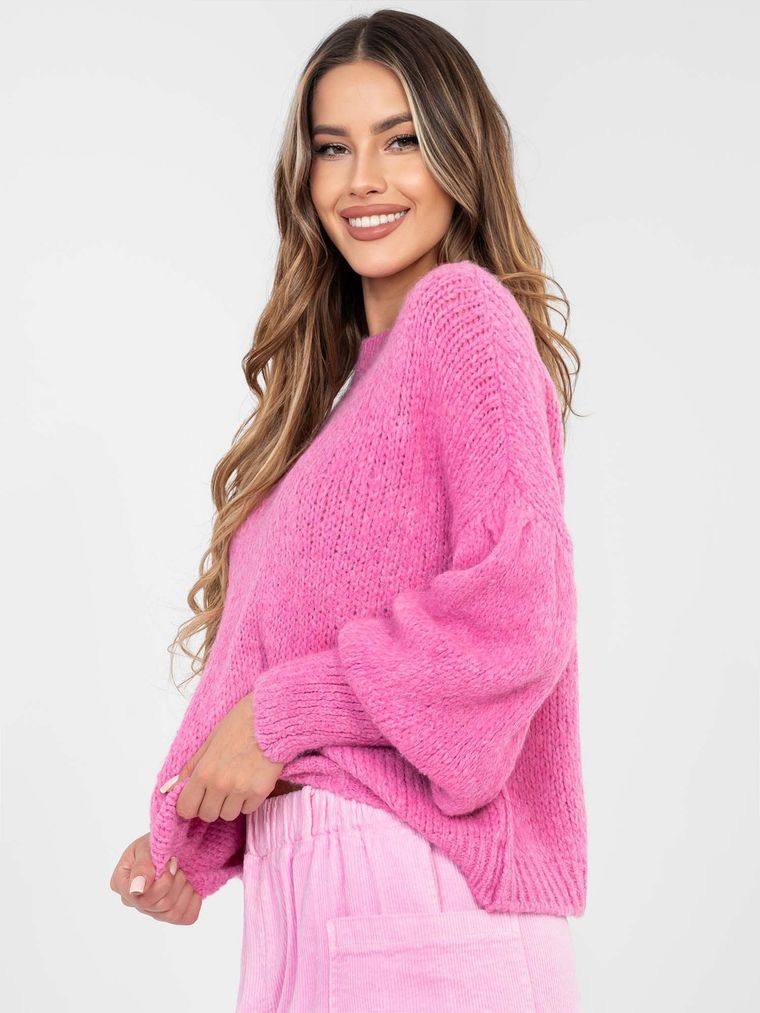 Sweter damski, oversize, różowy, Italy Moda
