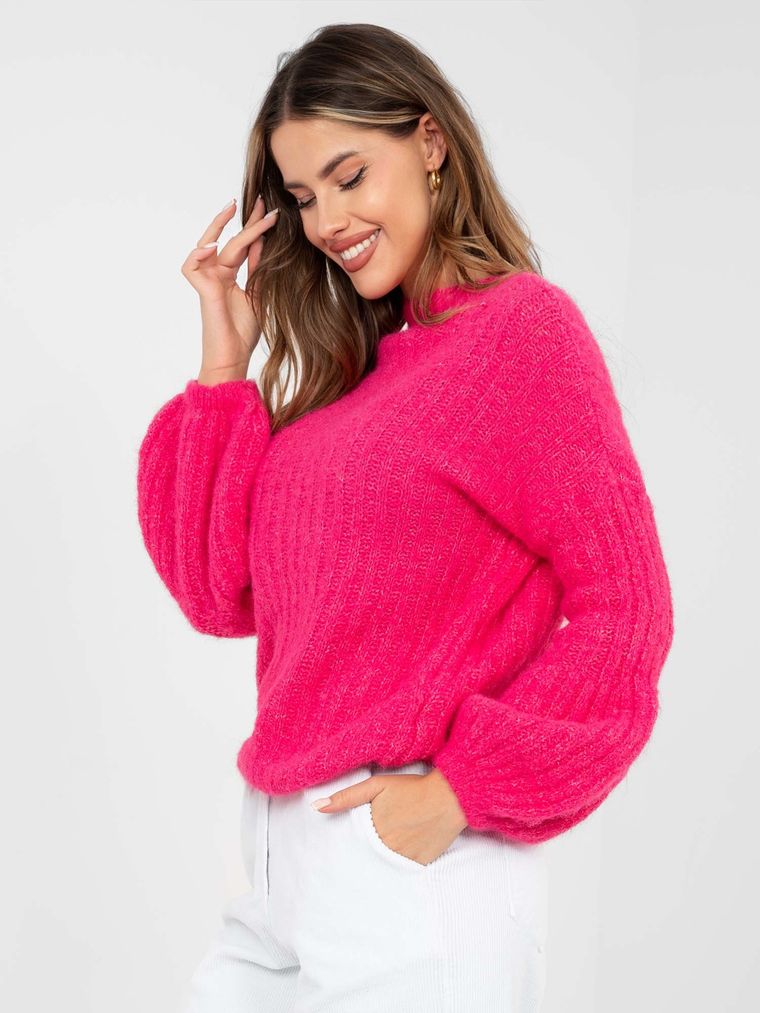 Sweter damski, oversize, różowy, Italy Moda