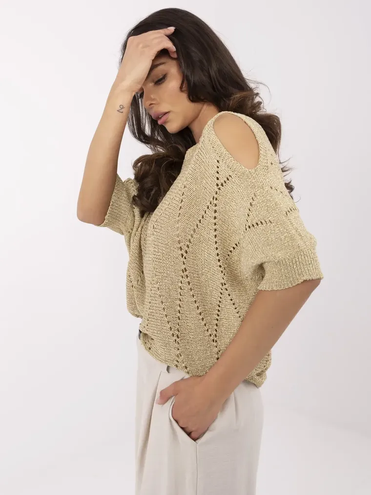 Sweter damski, oversize, złoty, Italy Moda