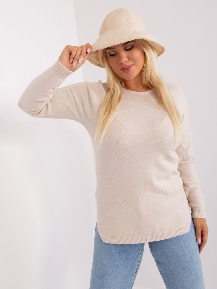 Sweter damski, plus size, beżowy, P-M