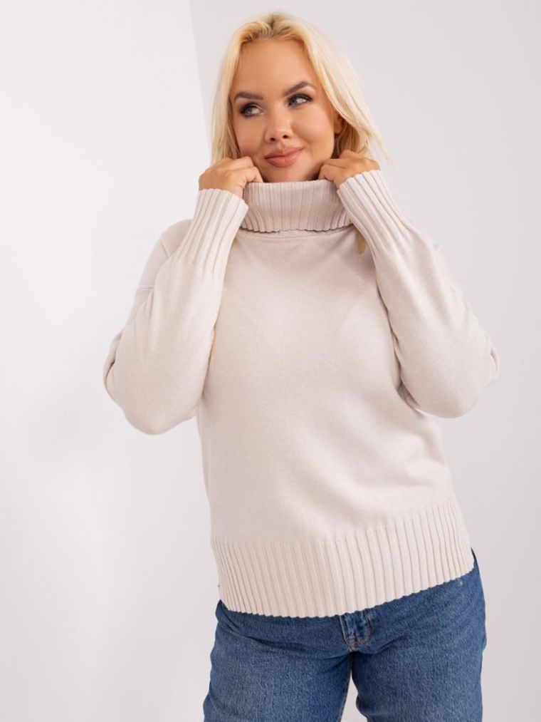 Sweter damski, plus size, beżowy, P-M
