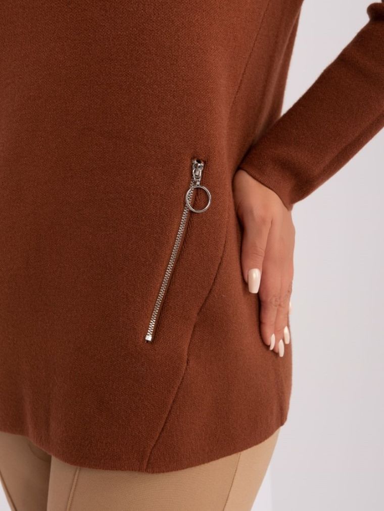 Sweter damski, plus size, brązowy, P-M