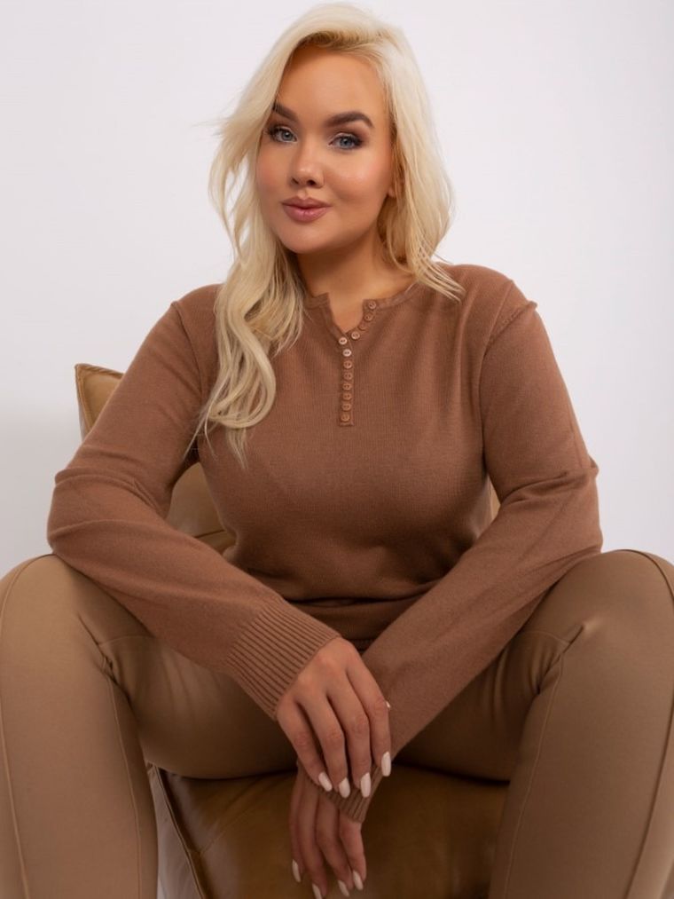 Sweter damski, plus size, brązowy, P-M