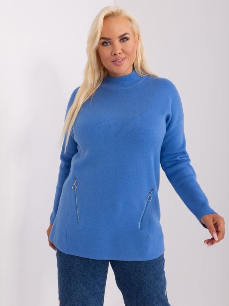 Sweter damski, plus size, niebieski, P-M