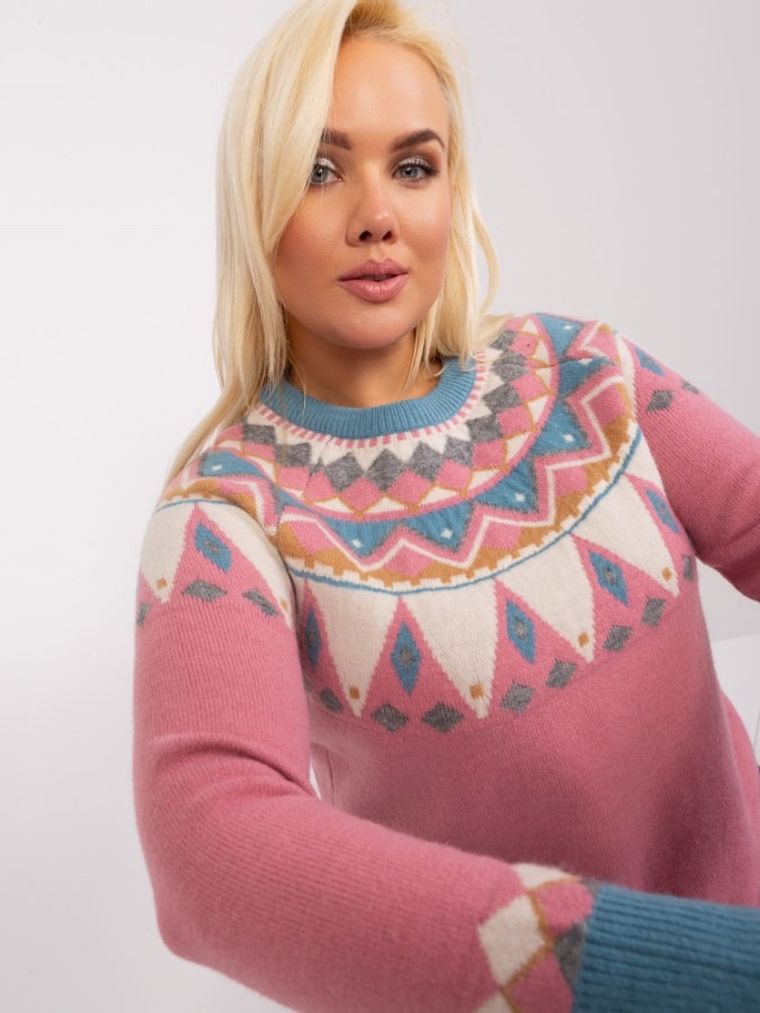 Sweter damski, plus size, różowy, P-M