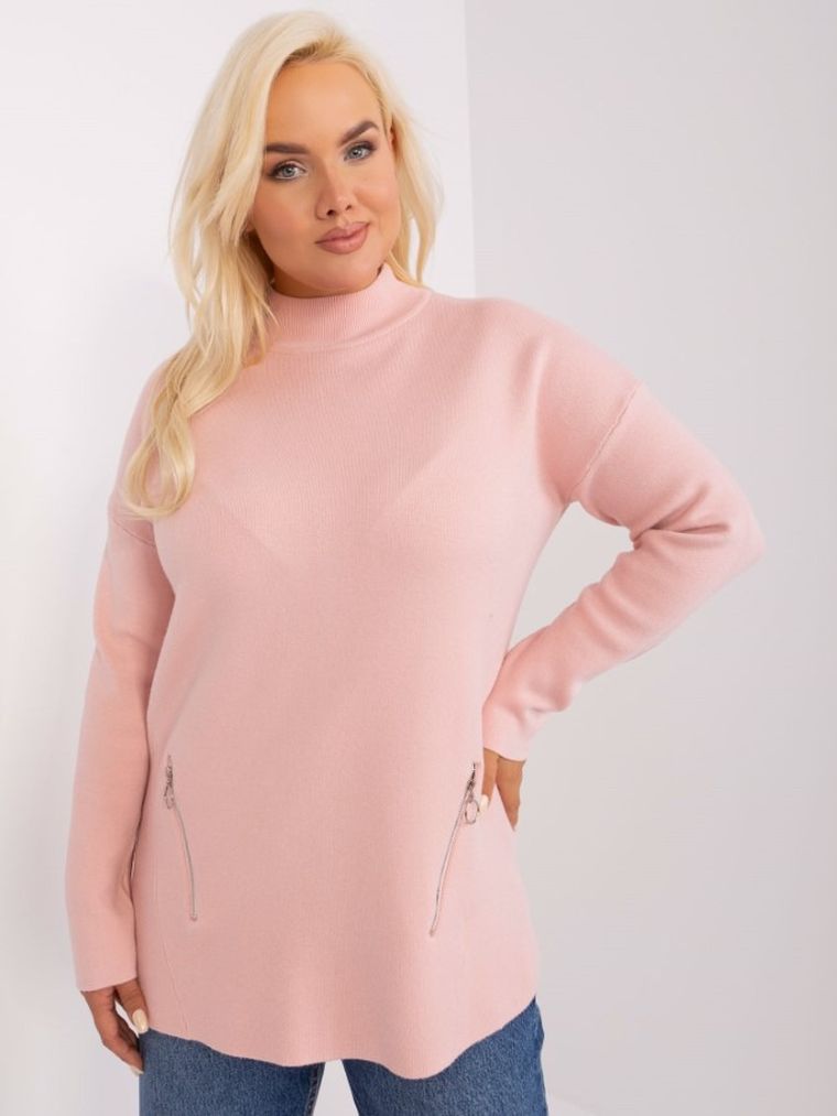 Sweter damski, plus size, różowy, P-M