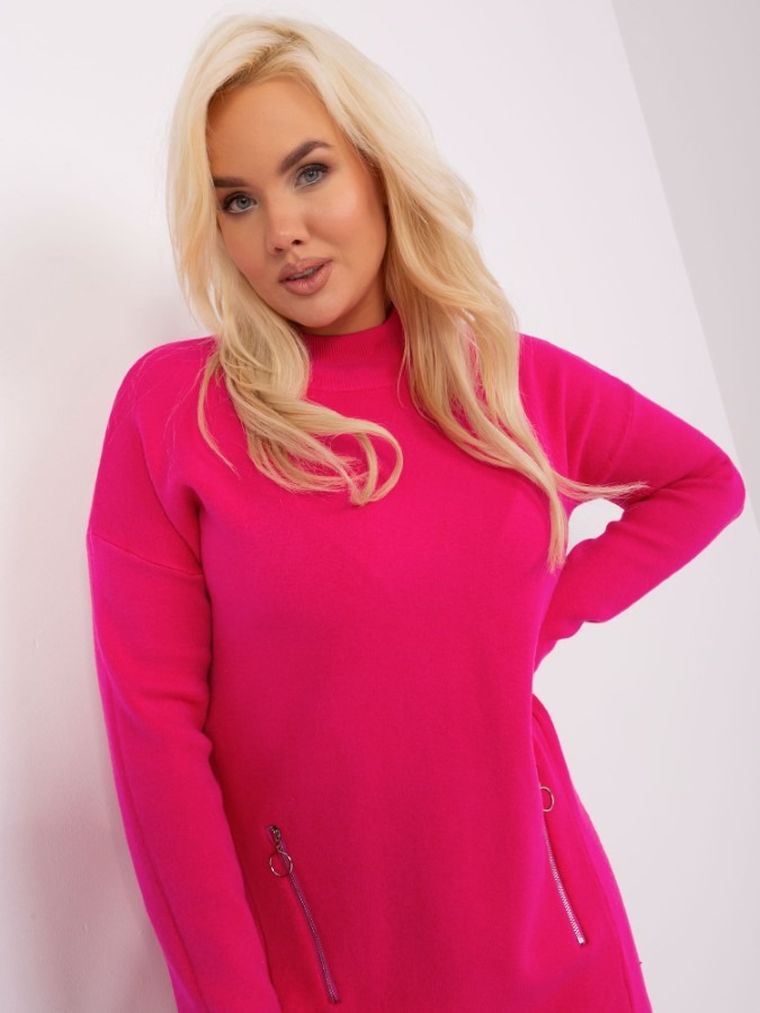 Sweter damski, plus size, różowy, P-M