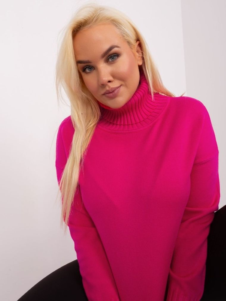 Sweter damski, plus size, różowy, P-M