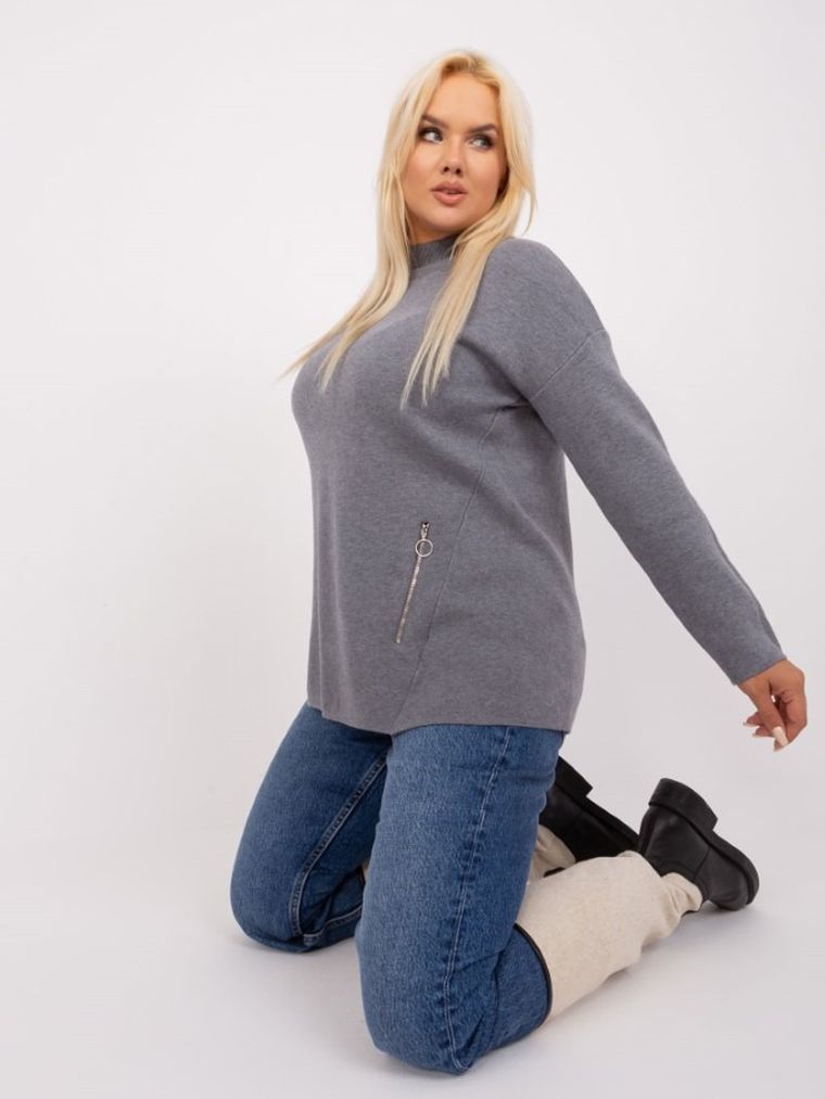 Sweter damski, plus size, szary, P-M