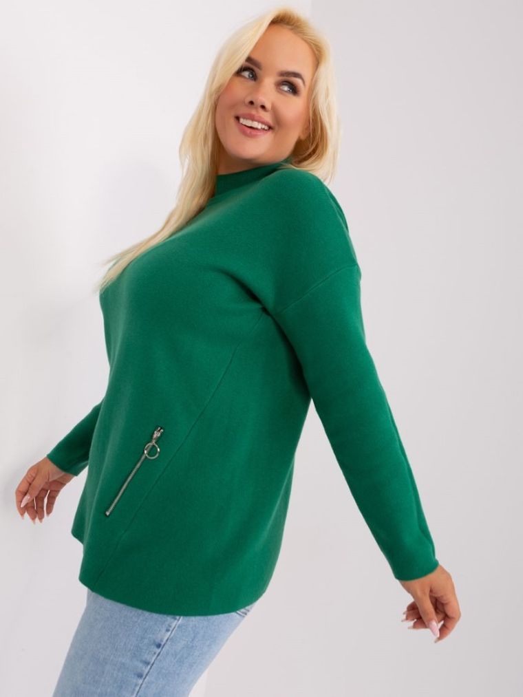 Sweter damski, plus size, zielony, P-M