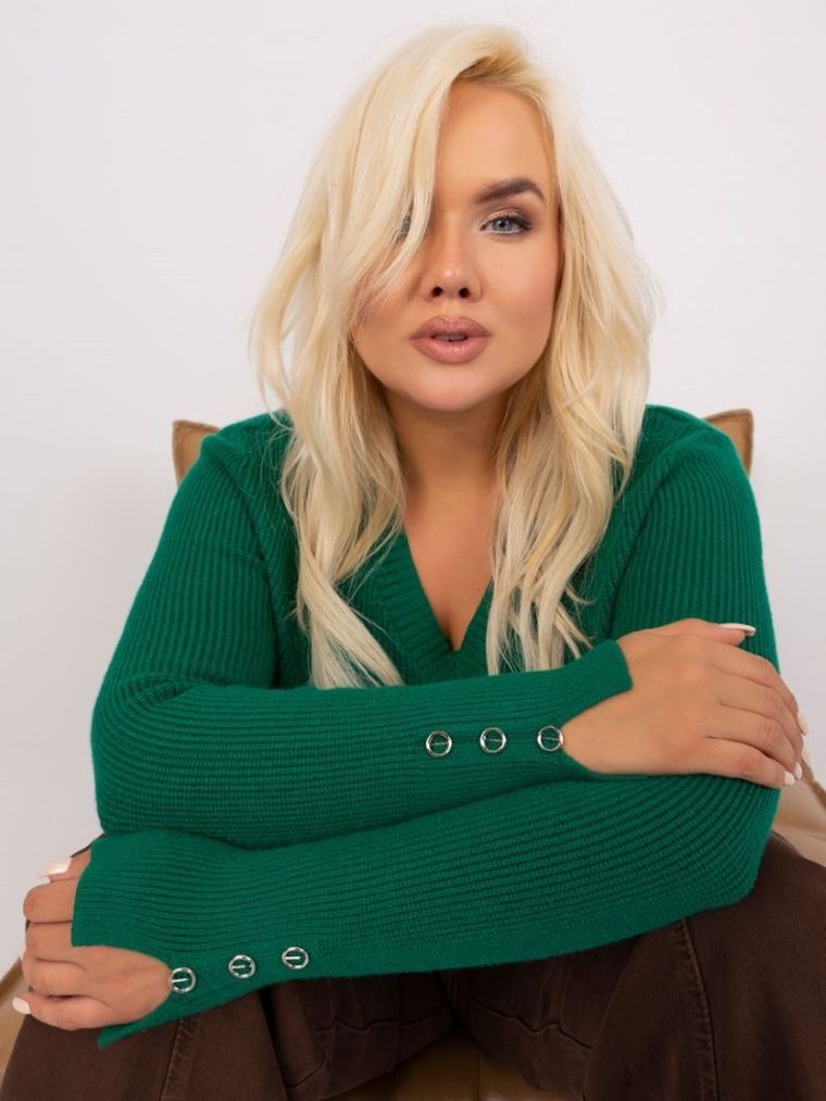Sweter damski, plus size, zielony, P-M