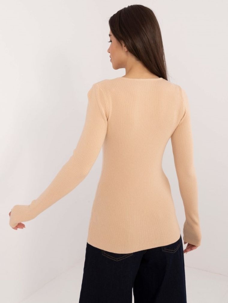 Sweter damski, prążkowany, beżowy, Italy Moda