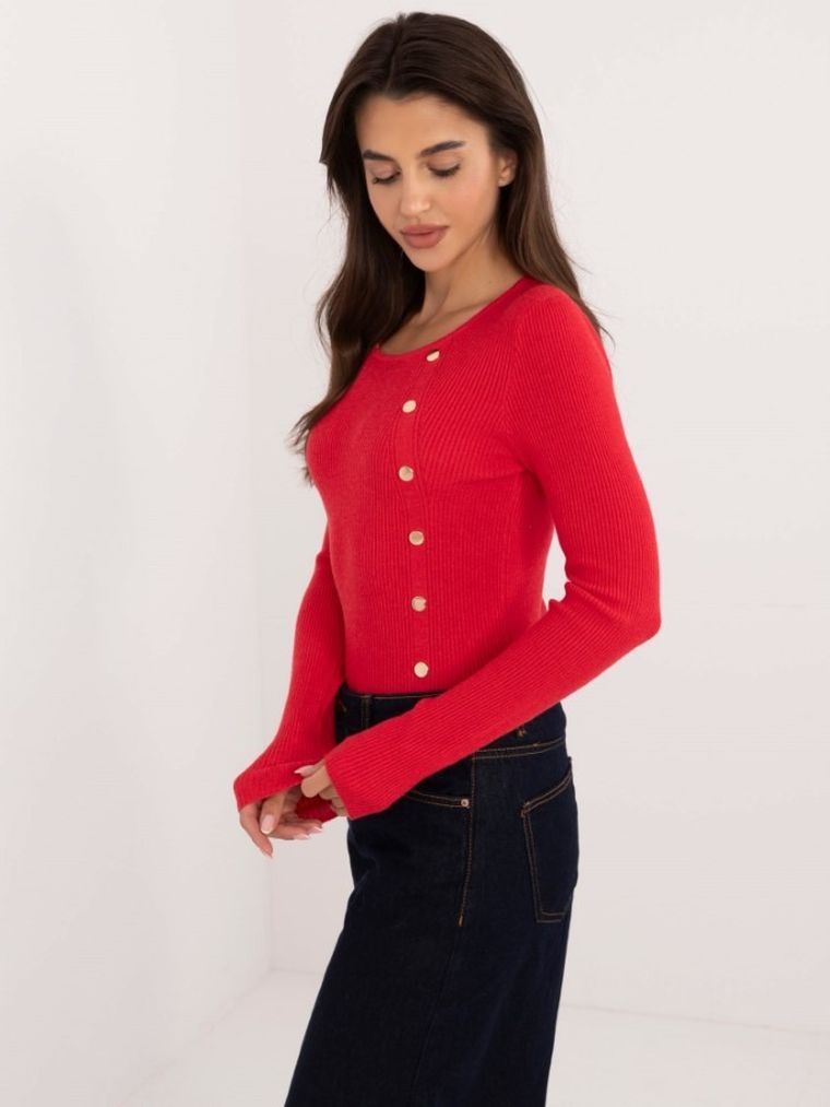 Sweter damski, prążkowany, czerwony, Italy Moda