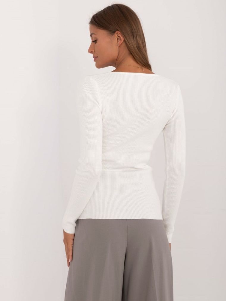 Sweter damski, prążkowany, ecru, Italy Moda