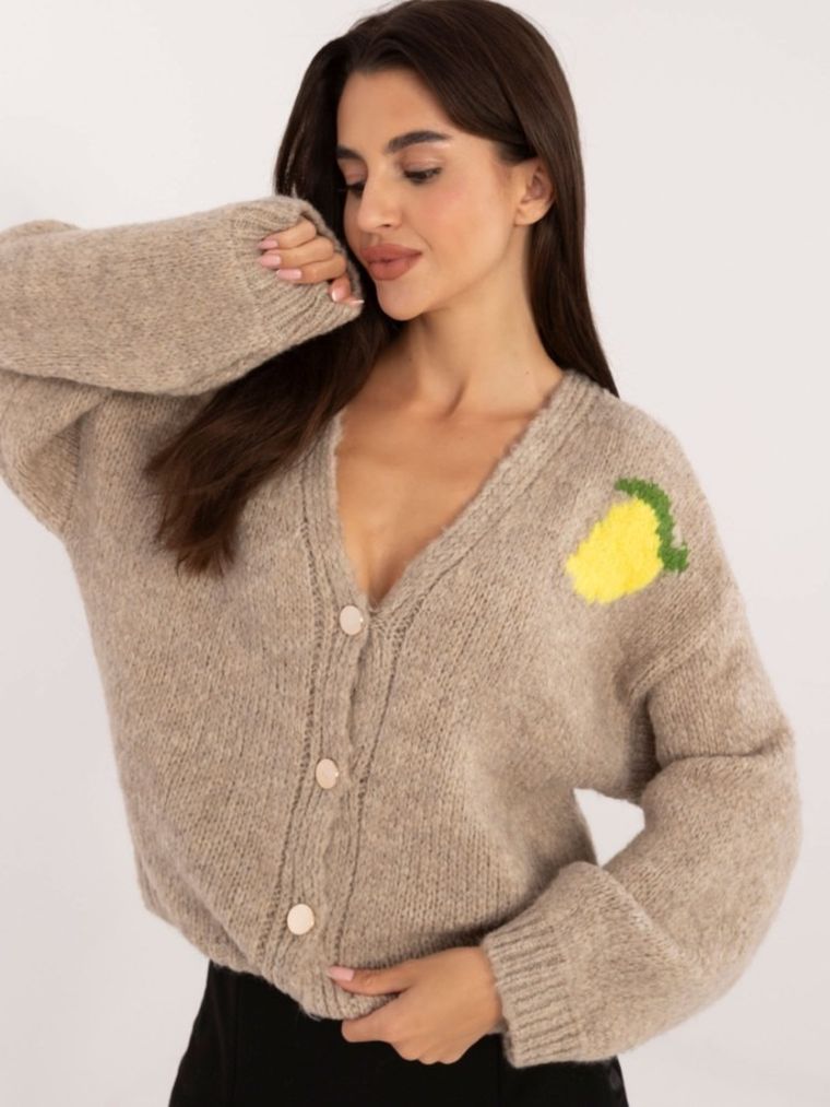 Sweter damski, rozpinany, beżowy, Italy Moda