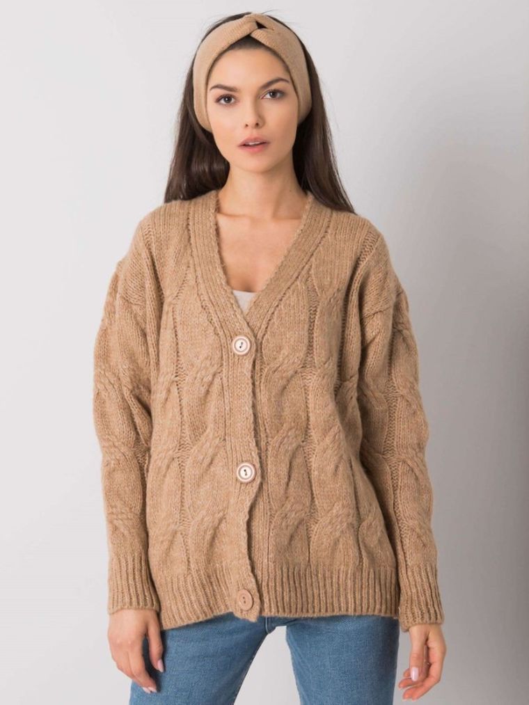 Sweter damski, rozpinany, beżowy, Rue Paris