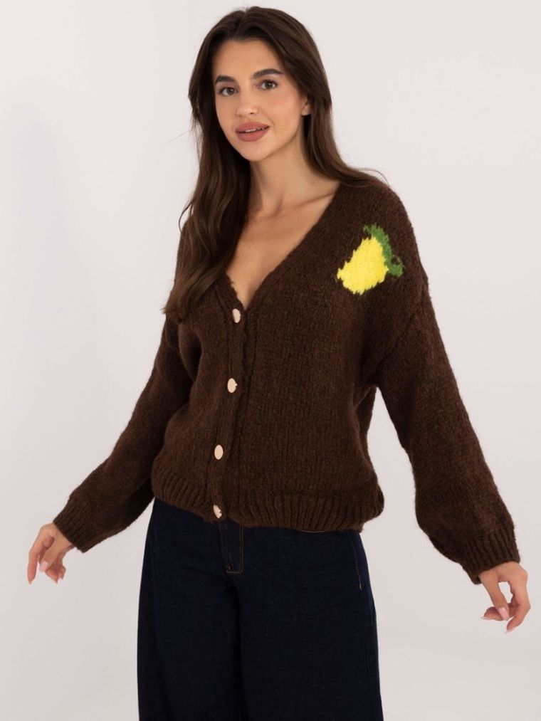 Sweter damski, rozpinany, brązowy, Italy Moda