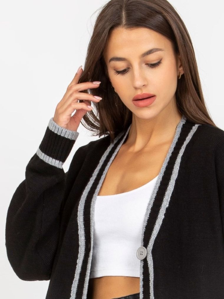 Sweter damski, rozpinany, czarny, Rue Paris