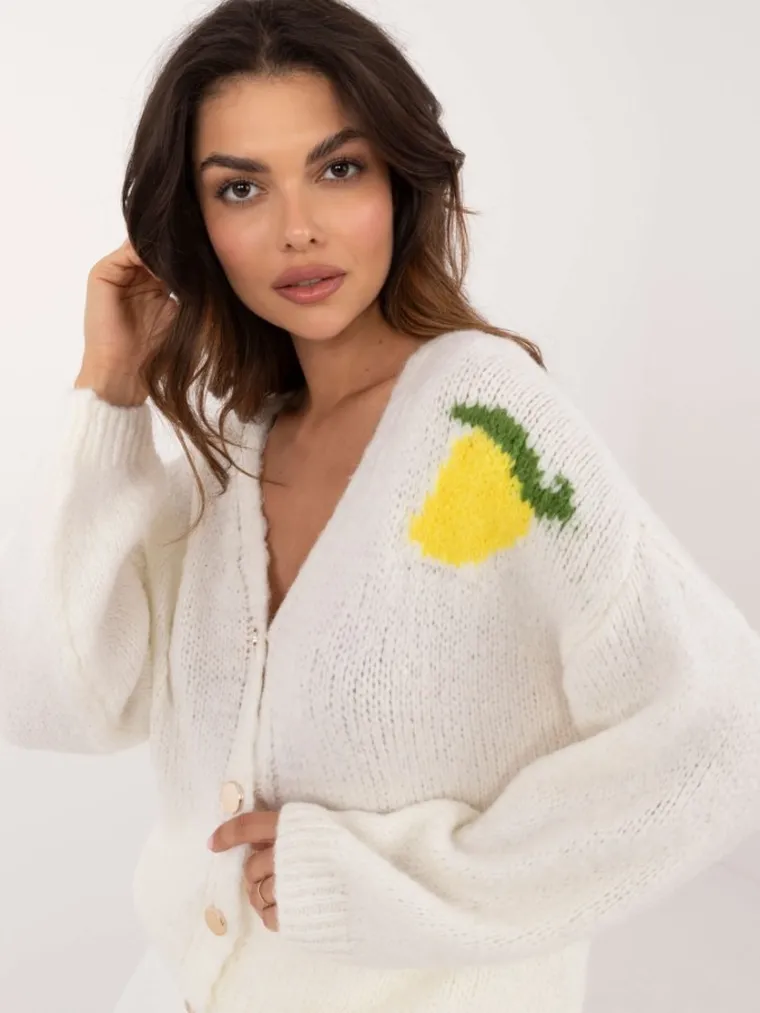 Sweter damski, rozpinany, ecru, Italy Moda