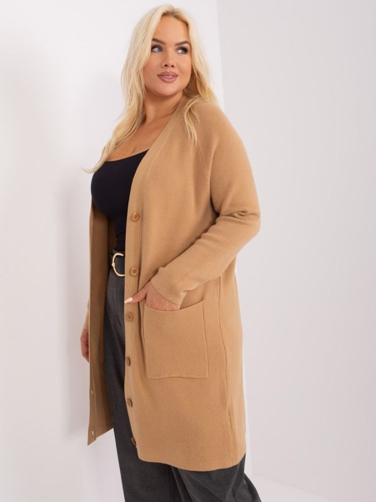 Sweter damski, rozpinany, plus size, beżowy, P-M