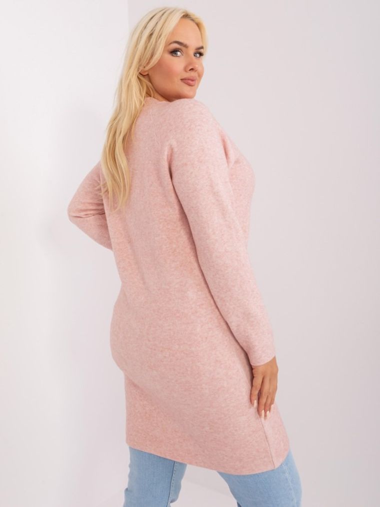 Sweter damski, rozpinany, plus size, różowy, P-M