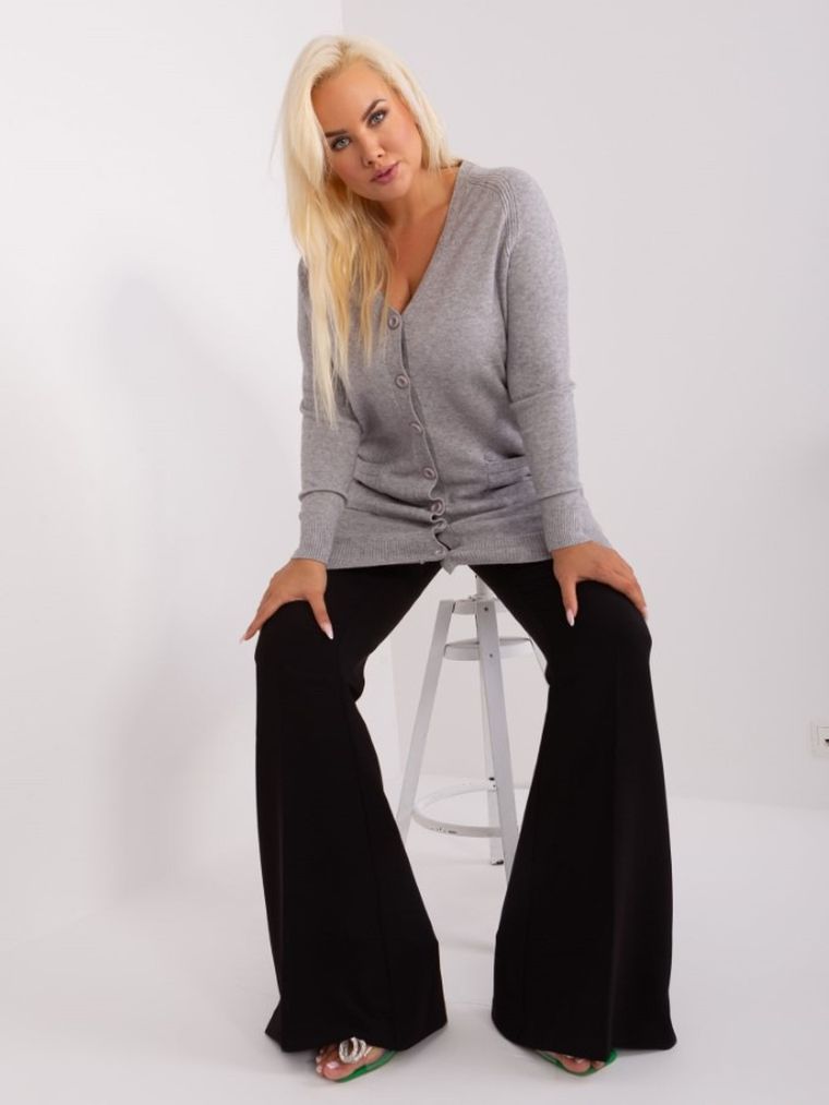 Sweter damski, rozpinany, plus size, szary, P-M