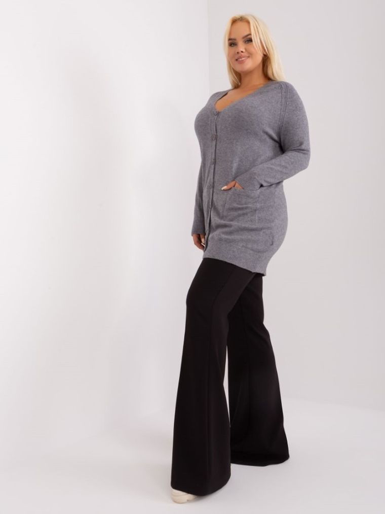 Sweter damski, rozpinany, plus size, szary, P-M