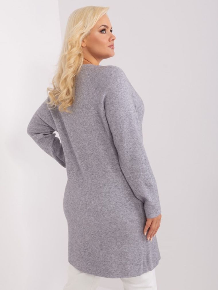 Sweter damski, rozpinany, plus size, szary, P-M