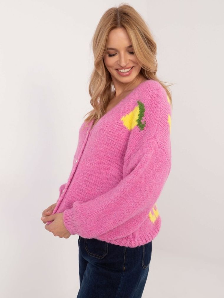 Sweter damski, rozpinany, różowy, Italy Moda