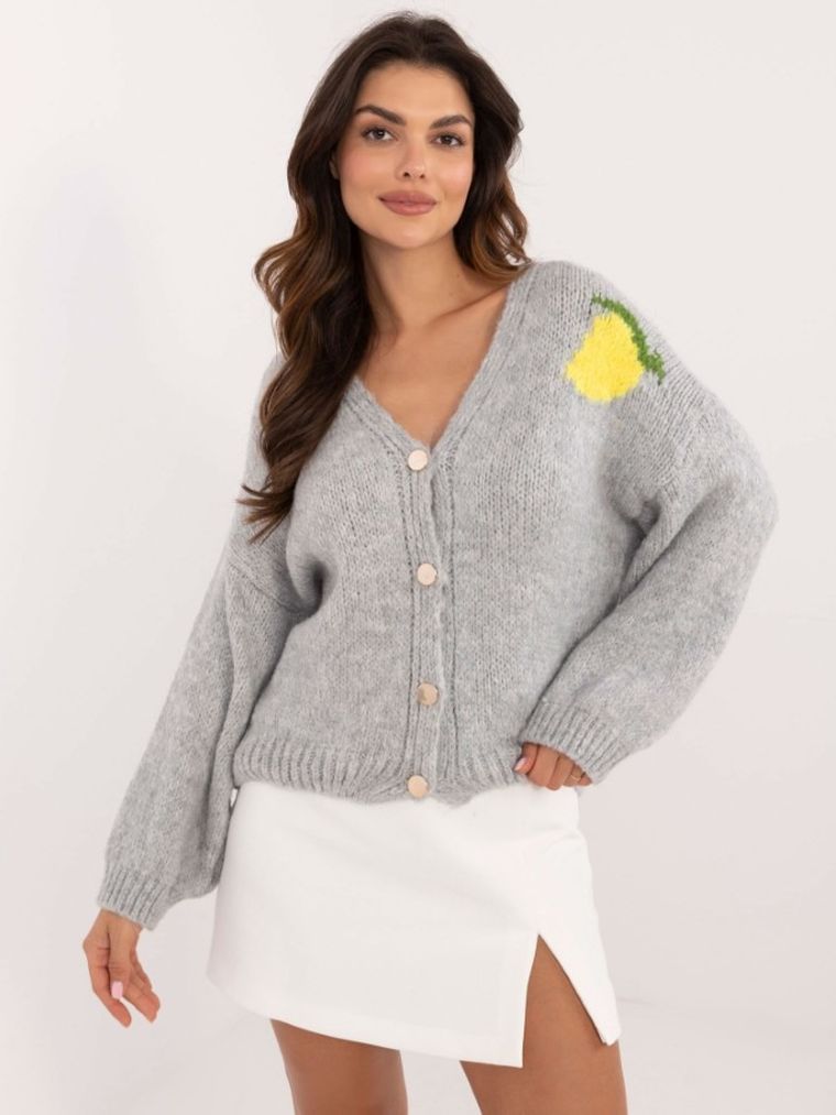 Sweter damski, rozpinany, szary, Italy Moda