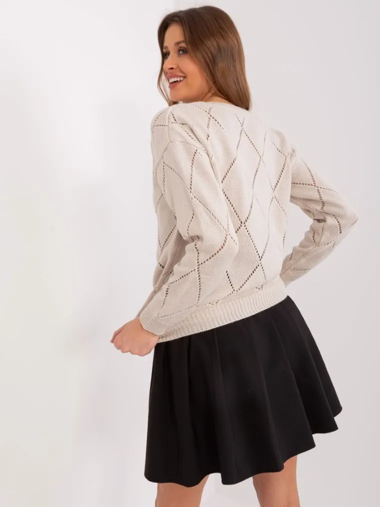 Sweter damski z wełną, rozpinany, beżowy, Rue Paris