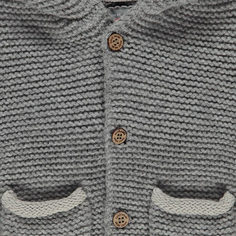 Sweter dziewczęcy z kapturem, rozpinany, szary, Kanz