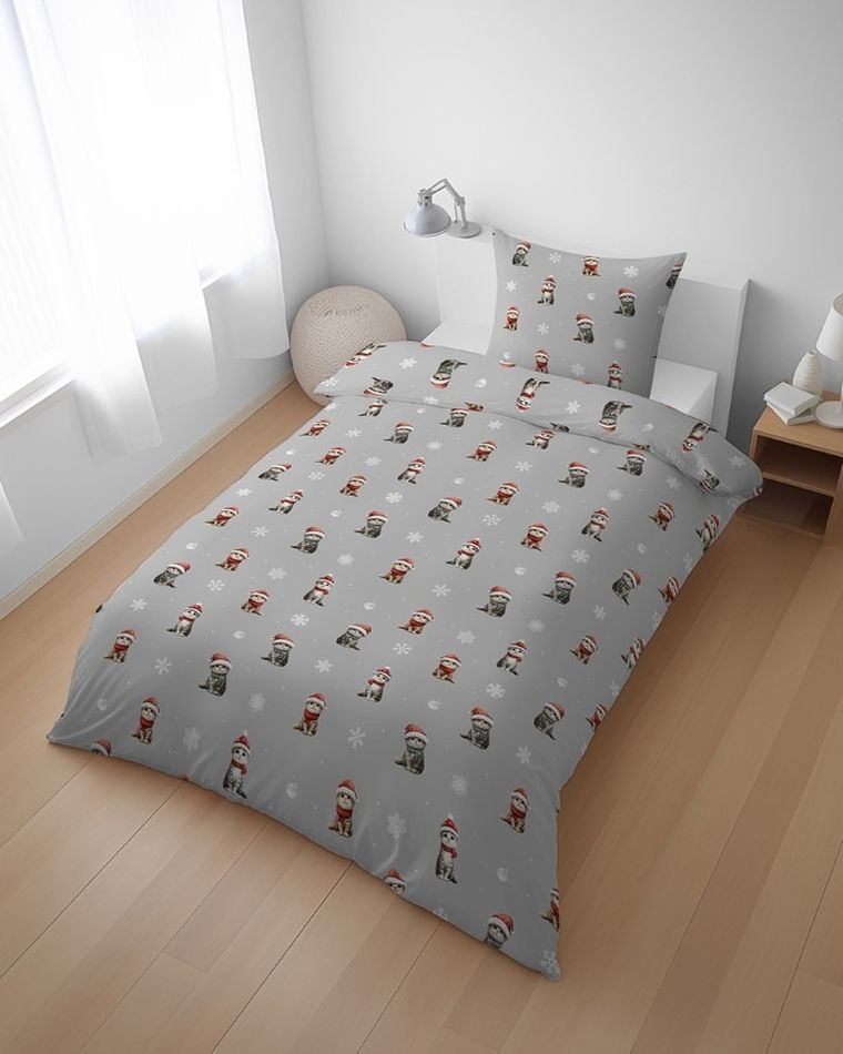 Świąteczne koty, 2-częściowy komplet pościeli, 160-200 cm