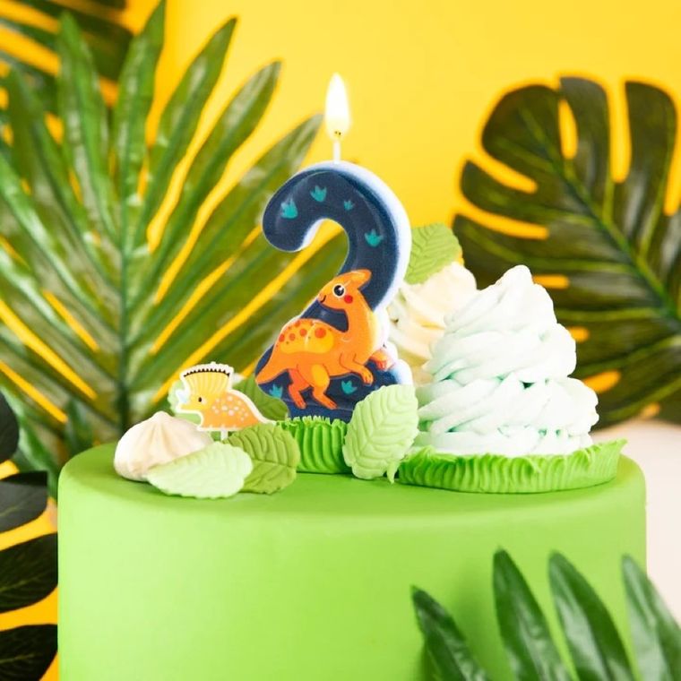 Świeczka, cyfra 2, dinozaur