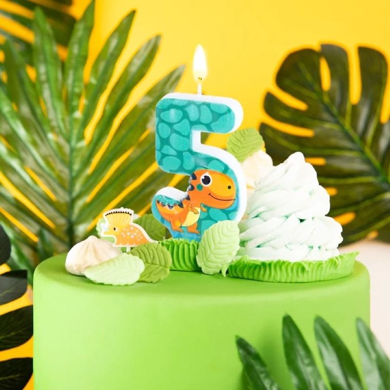 Świeczka, cyfra, 5, dinozaur