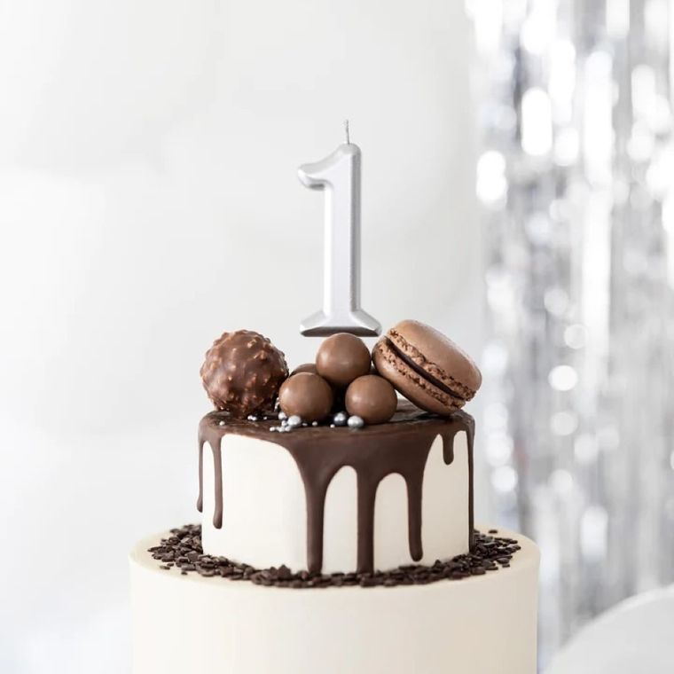 Świeczka urodzinowa, cyfra 1, srebrna, 7 cm